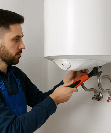 Plumber installing water heater in The Woodlands, TX